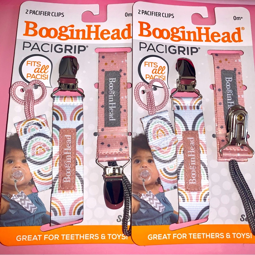 4 PK BooginHead PaciGrip  Pink+White Baby Newborn Pacifier Clip Toy Teether Nook